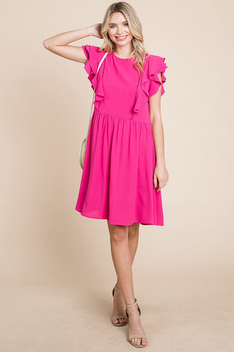 Flutter Sleeve Front Lace Ruched Sundress by RolyPoly Apparel
