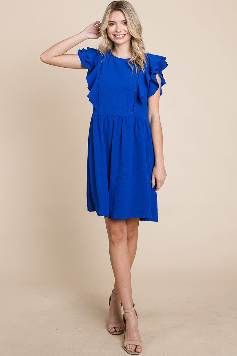 Flutter Sleeve Front Lace Ruched Sundress by RolyPoly Apparel