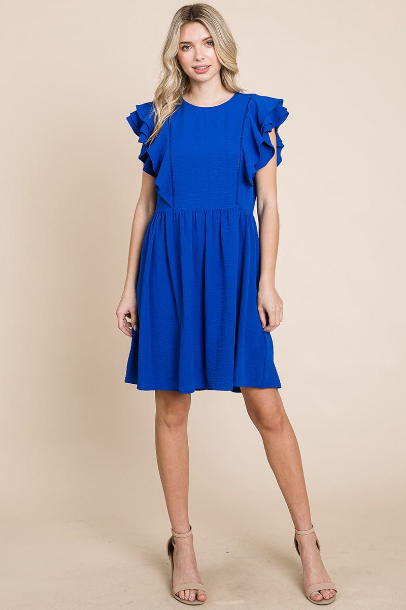 Flutter Sleeve Front Lace Ruched Sundress by RolyPoly Apparel