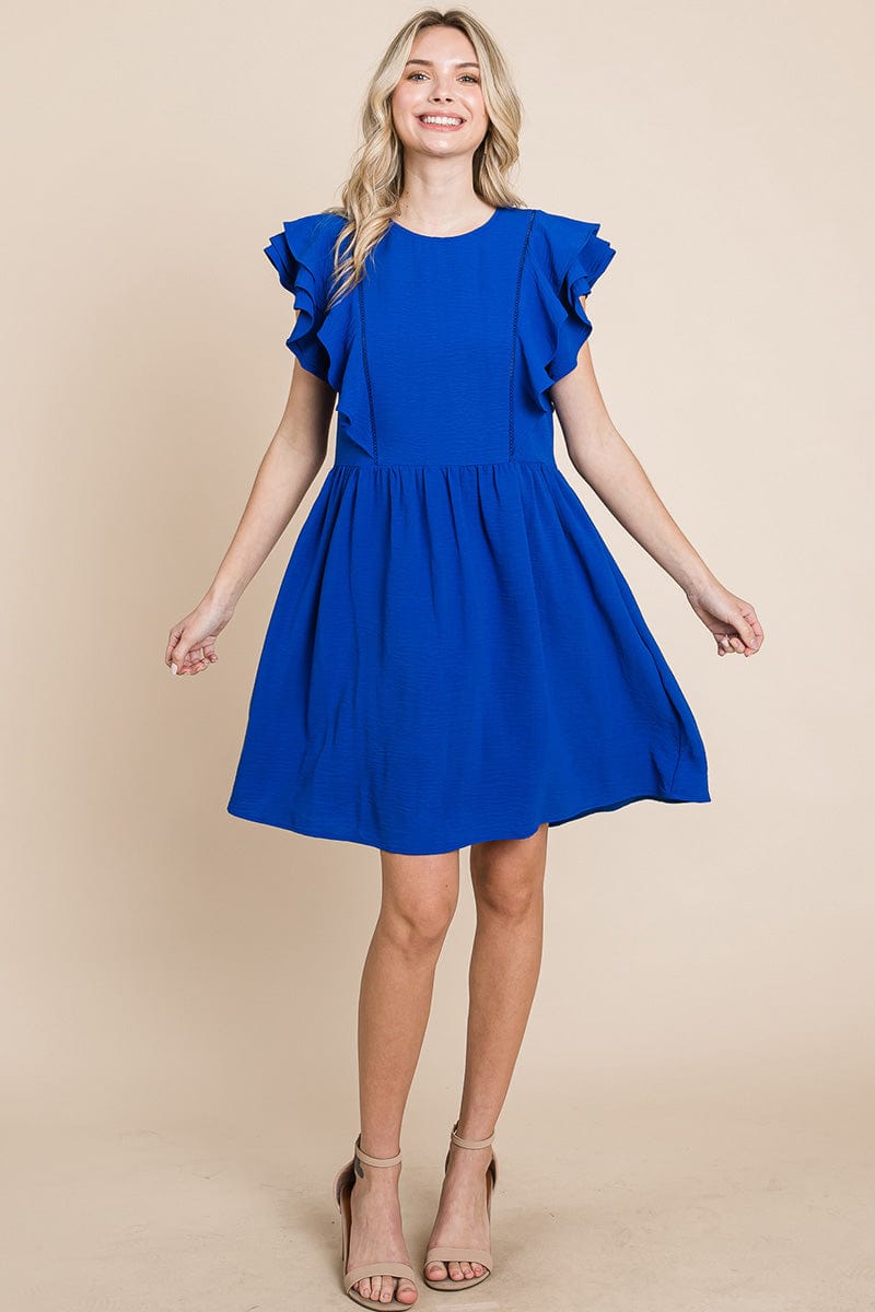 Flutter Sleeve Front Lace Ruched Sundress by RolyPoly Apparel
