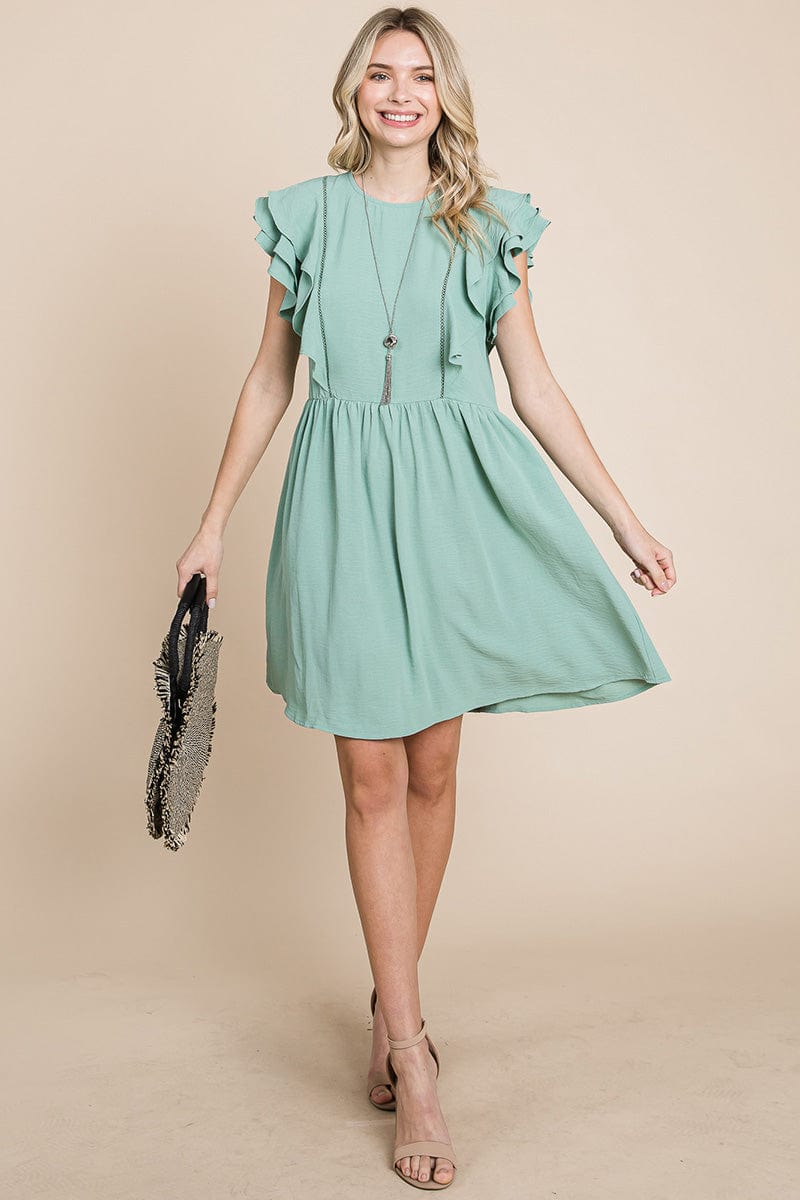 Flutter Sleeve Front Lace Ruched Sundress by RolyPoly Apparel