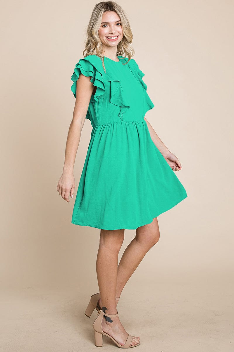 Flutter Sleeve Front Lace Ruched Sundress by RolyPoly Apparel