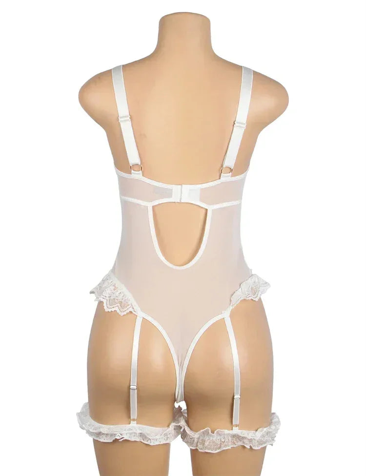 Comeondear Suspenders Women Teddy Leotard Sexy Plus Size Rompers Lingerie Underwire Lace Garter Bodysuits Slim Jumpsuit Pajamas