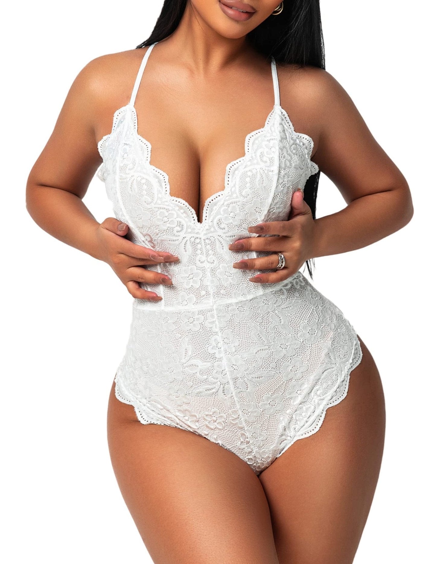 Avidlove Women One Piece Lingerie Deep V Teddy Sexy Lace Bodysuit Snap Crotch Babydoll